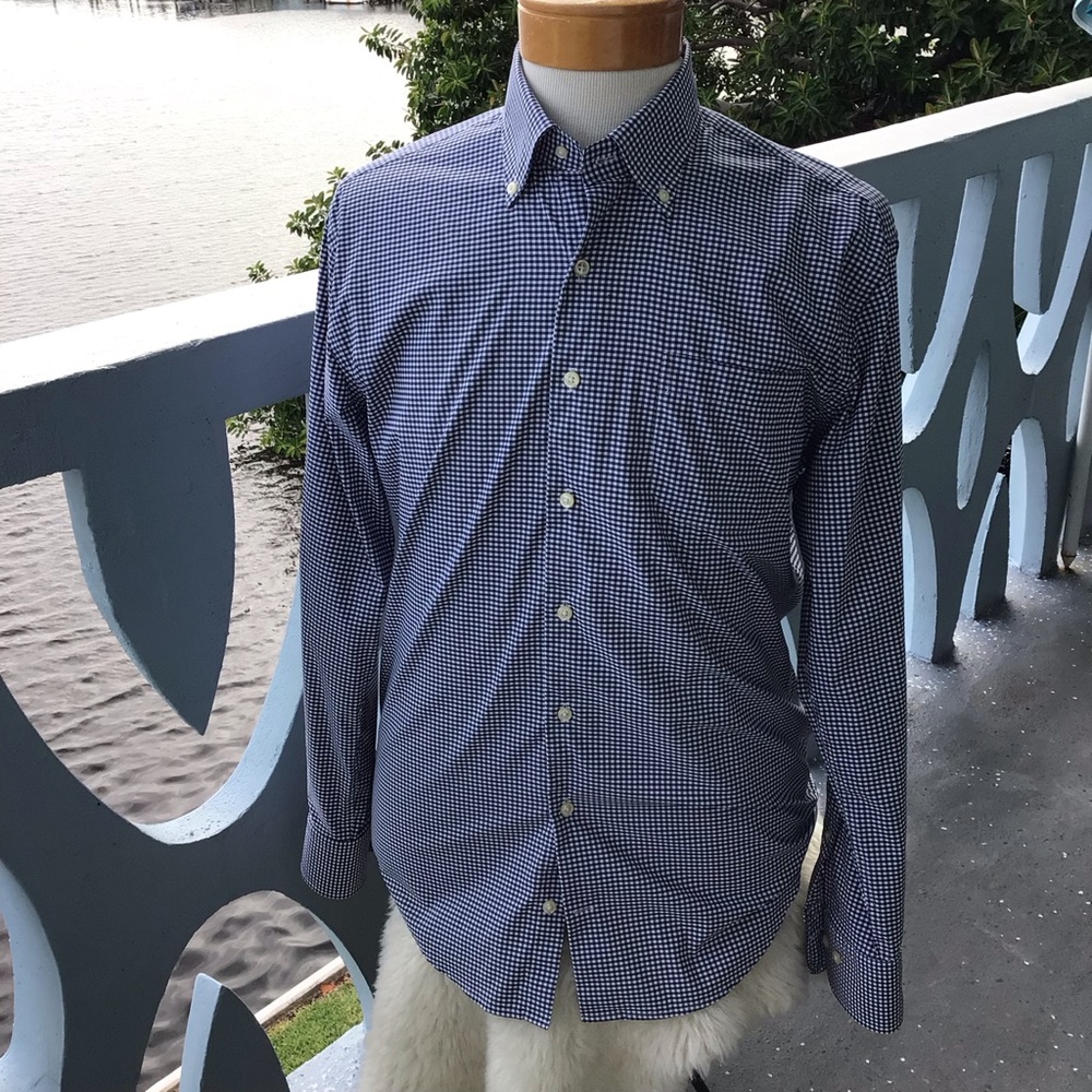 Peter Millar Long Sleeved Button Down Shirt Black White Checkered Spandex Blend - Picture 2 of 10